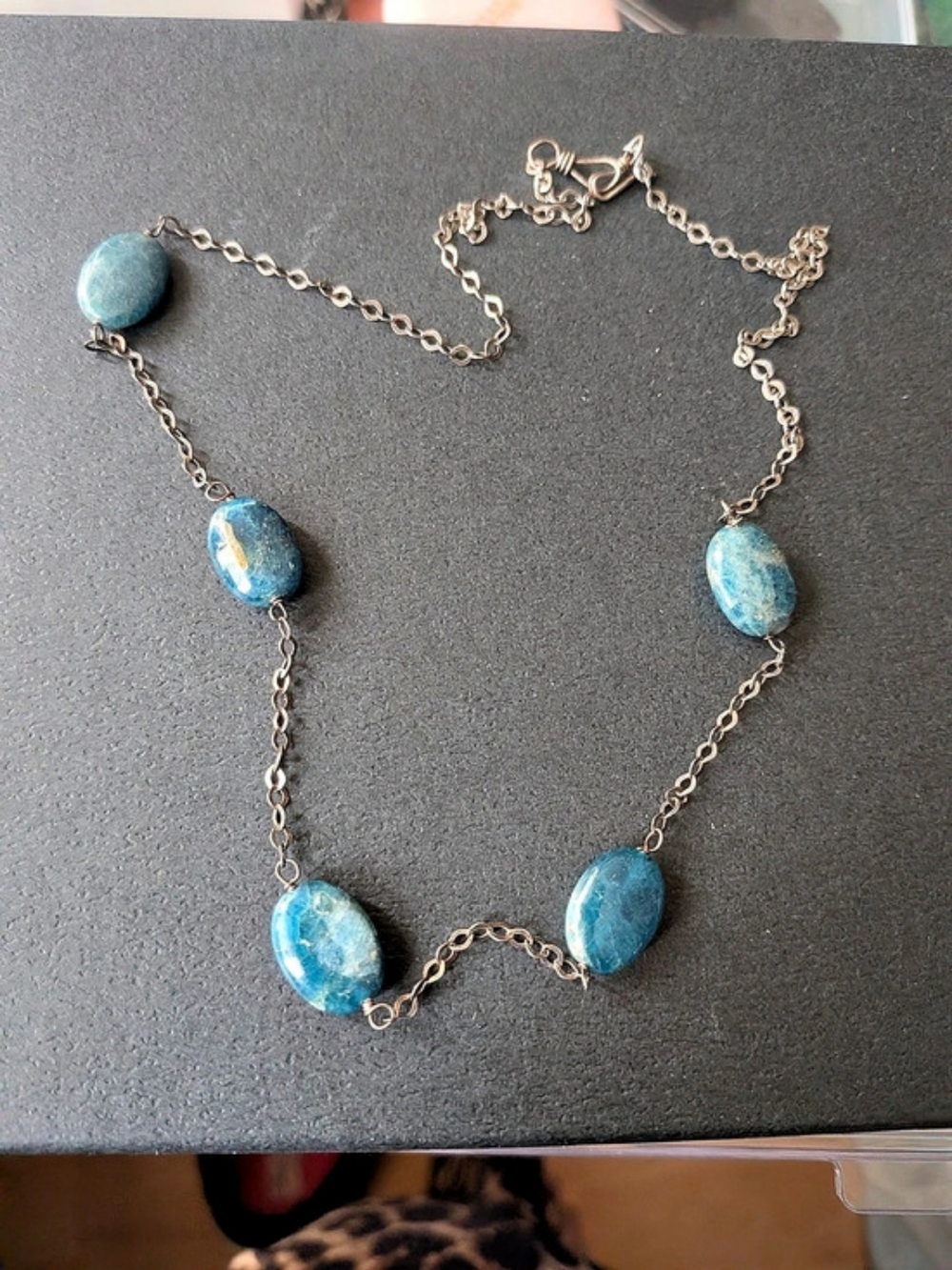 Boho Handmade Blue Apatite Gemstone Link Chain Necklace Teal
